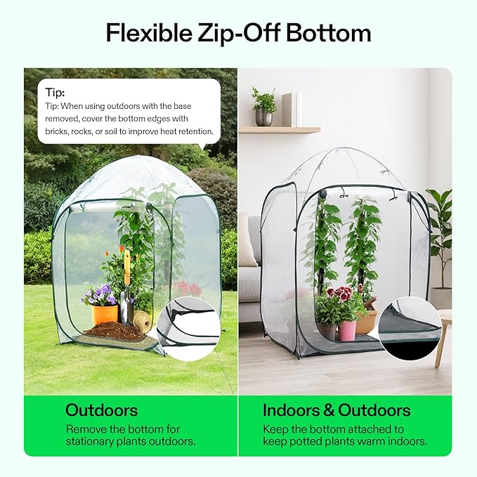 VIVOSUN 39x39x63-Inch Portable Walk-in Greenhouse, with PVC Cover & Detachable Base, Instant Pop-up and Folding, Mini Greenhouse with Roll-Up Door & Mesh Window for Indoor Outdoor, Wind Ropes Included - Image 5