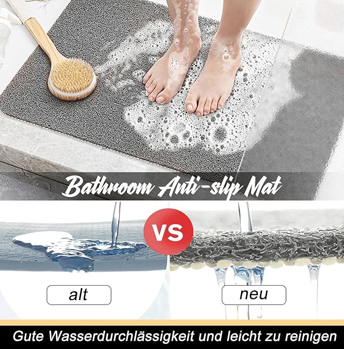 Non-Slip Shower Mat Bathtub Mat with Drain Soft on Feet PVC Loofah Shower for Bathroom Wet Area Quick Drying No Suction Cup Comfort Shower Rugs Bathroom Accessories (32”×32”) - Image 5