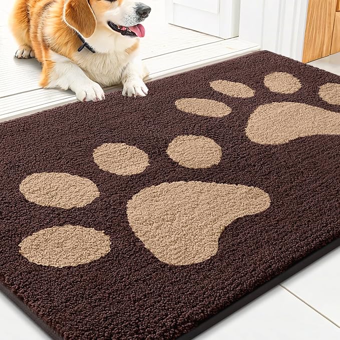 Smiry Dog Door Mat for Muddy Paws, Absorbs Moisture and Dirt, Low-Profile Entryway Mat with Non-Slip Backing, Entry Indoor Outdoor Doormat for Inside Floor (36x24 Inches, Brown, Paw) by Smiry