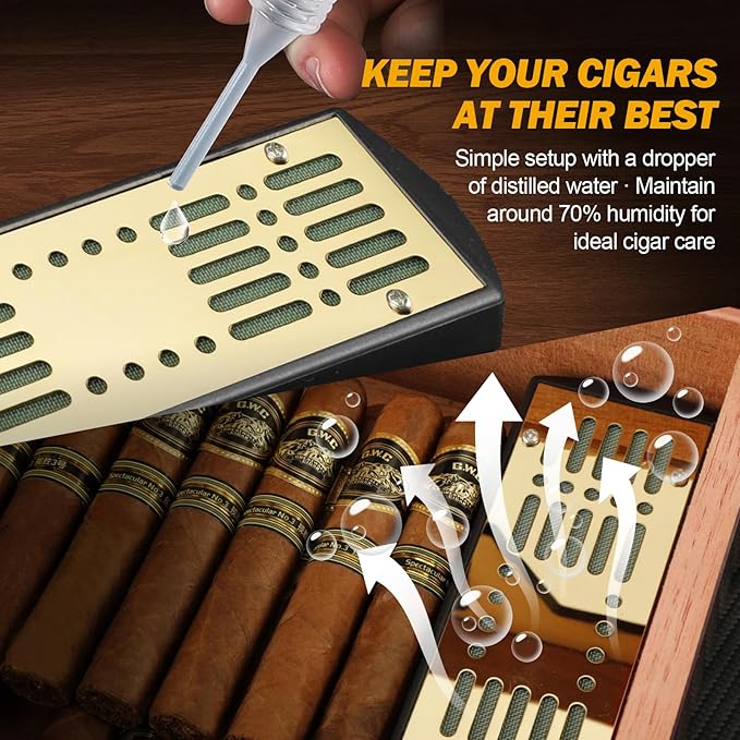 Cigar Humidor and Cigar Lighter Kit, Cedar Wood Cigar Case with Digital Hygrometer and Combo Lock, Multi-Function All-in-1 Butane Lighter and Humidor Box, Cigar Gift for Men, Can Hold 50 Cigars - Image 8