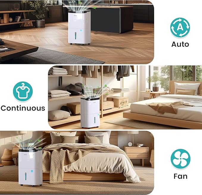 Kesnos 150 Pints 2025 Energy Star Dehumidifier for Home, Basement with Drain Hose & Large Tank, Ideal for Spaces up to 7,500 Sq. Ft. - Portable Commercial Dehumidifier with Auto Defrost & Self-Drying - Image 7