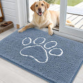 OLANLY Dog Door Mat for Muddy Paws 35x24, Paw Print Design, Absorbs Moisture and Dirt, Non-Slip Washable Doormat, Quick Dry Chenille Mud Mat, Entry Indoor Entryway Carpet, Airy Blue and White by OLANLY