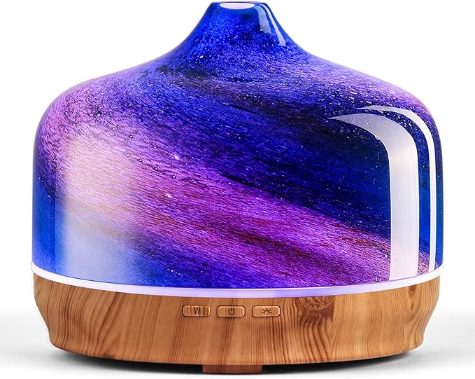 Porseme 500ml Glass Essential Oil Diffuser Aromatherapy Ultrasonic Cool Mist Humidifier 15-21 Running Hours Waterless Auto-Off Air Diffusers for Sleeping Yoga Office Working Spa and Rest (Galaxy) by Porseme