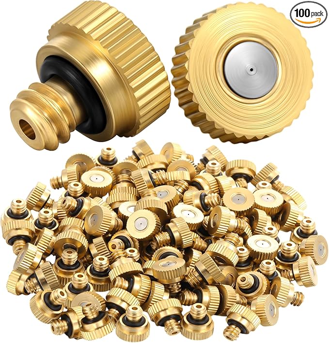 Zhengmy 100 Pcs 0.3mm Brass Misting Nozzles, Mister Nozzles Brass for Outdoor Cooling System Orifice 10/24 Unc Replacement Heads for Outdoor Cooling System by Zhengmy