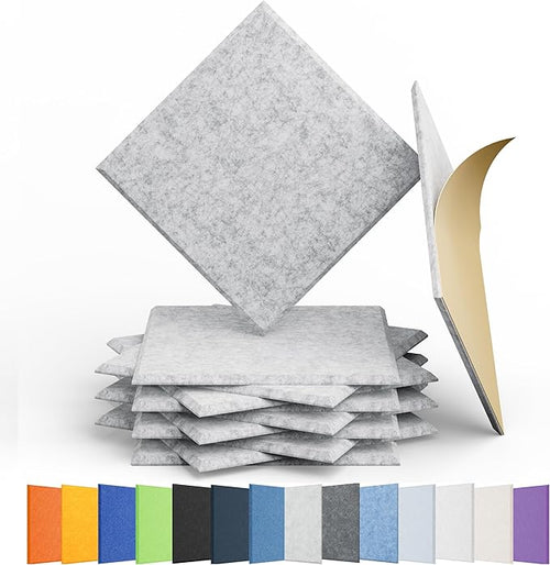 12 Pack Acoustic Panels Self Adhesive Sound Proof Foam, High Density Sound Acoustic Panel, 12X12X0.4 Inch Square Panels in Home, Office, Reccording Room, Studio,and more(Silver Gray) by Amantech