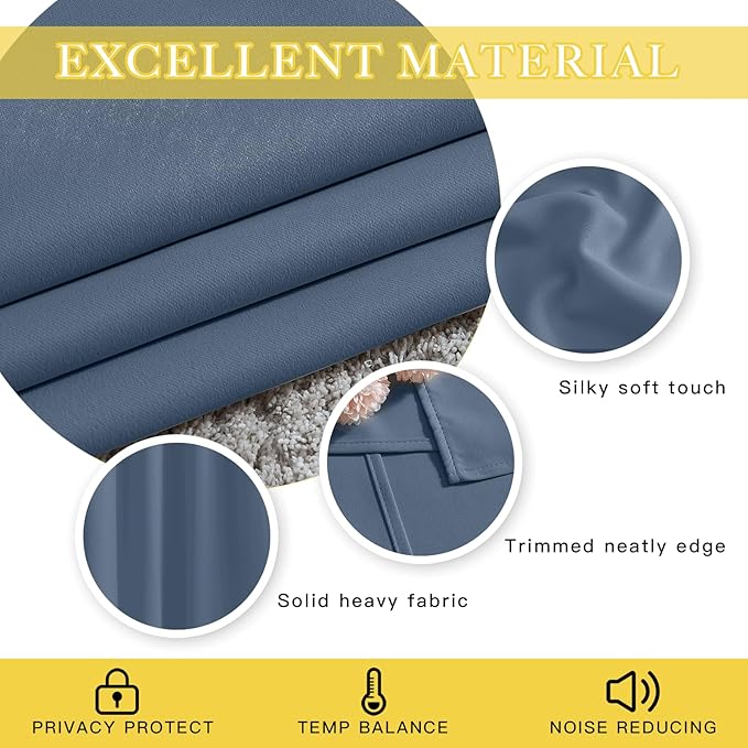 NICETOWN Stone Blue Blackout Sliding Door Curtains, Grommet Thermal Curtain Window Treatment Room Divider Drape Sound Reducing for Patio Door/Living Room, 1 Panel, W80 x L90 - Image 4