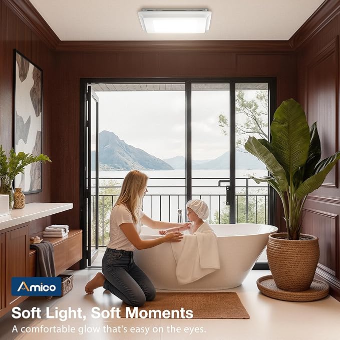 Amico Bathroom Exhaust Fan with Light, 110 CFM, 1.0 Sones, 5CCT, 1000LM, Easy Install, Ceiling Mount Bathroom Fan, Adjustable Bath Exhaust Vent with light, ETL & FCC Certified - Image 7