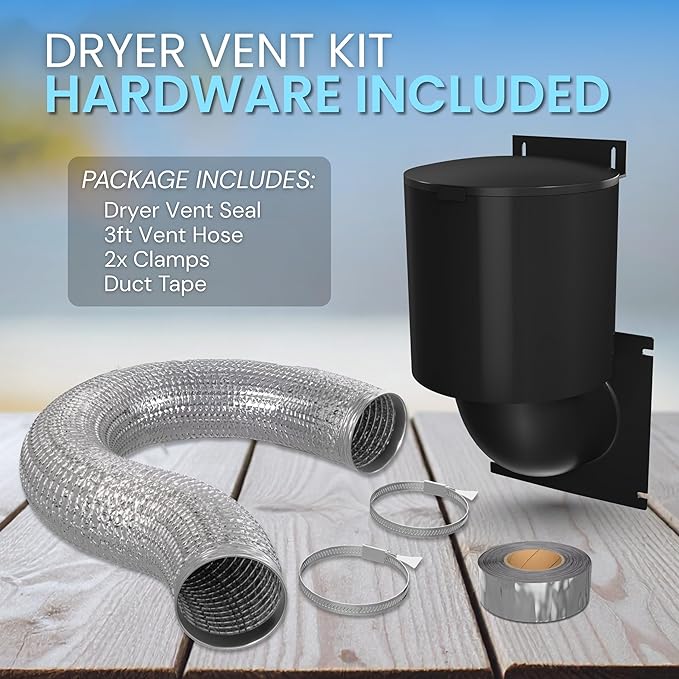 Dryer Vent Kit (Black) – 4 Inch Exterior Dryer Vent Cover with 3FT Vent Hose, 2 Hose Clamps, Tape & Screws | Energy Saving & Pest Resistant - Image 2