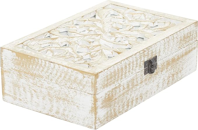 Deco 79 Mango Wood Floral Handmade Decorative Box Decorative Keepsake Boxes with Hinged Lid, Set of 3 Storage Boxes 8", 10", 12"W, White - Image 15