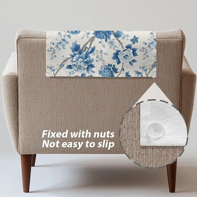 Blue Peony Fashion Headrest Cover for Small Recliner Non-Slip Head Rest Protector for Sofa Couch No-Fading Fabric Furniture Slipcover Home Decorations - Image 4
