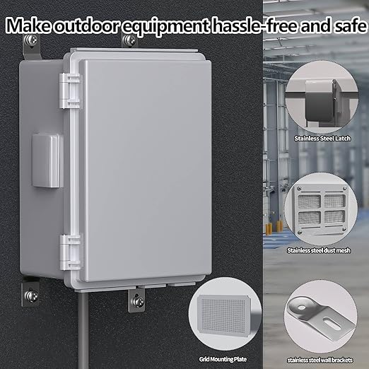 ABS Electrical Junction Box, Ventilated Design, Cable Grommets, IP65 Waterproof Enclosure, Indoor/Outdoor Use with Mounting Panel. (Grey Cover, 11"x7.4"x5.5") - Image 4
