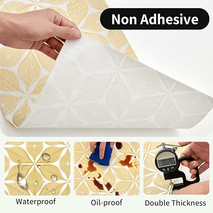 Shelf Liners for Kitchen Cabinets 23.62in x 20FT, Non Adhesive Cabinet Liner Strong Non-Slip Golden Leaf Drawer Liner, Easy to Clean for Shelf, Cabinet with Knife and Tape Measure - Image 3