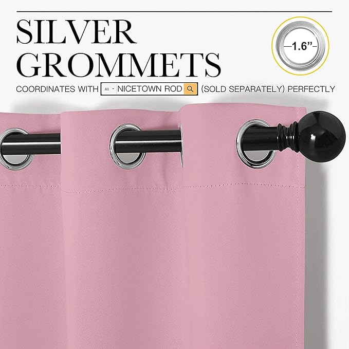 NICETOWN Blackout Curtain Blind for Bedroom, Single Panel, W42 x L45 inches, Rouge Pink, Thermal Insulated Grommet Blackout Room Darkening Drape/Drapery - Image 2
