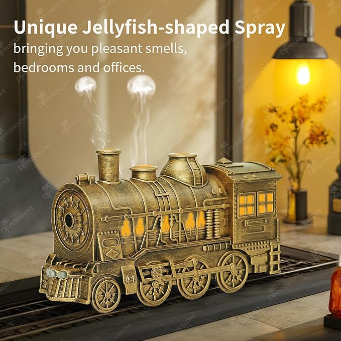 Diffuserlove Essential Oil Diffuser 300ML Train Cool Mist Humidifier Quiet Aromatherapy Diffuser with Night Light for Bedroom Desk - Image 2