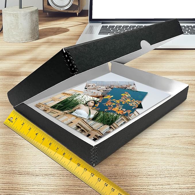 Golden State Art, Archival Folio Storage Box 11x14, Clamshell Design with Metal Edge, Preserve And Store Photos Documents Cards Prints Arts Crafts DIY, Black - Image 3