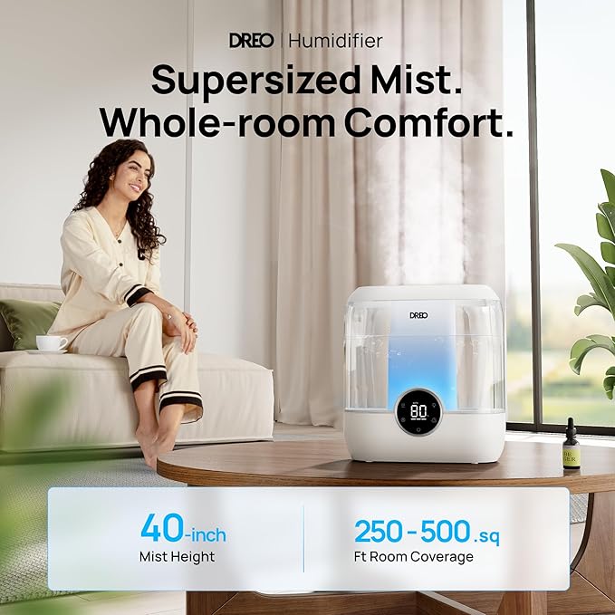 DREO Smart Humidifiers for Bedroom, 6L Top Fill Supersized Cool Mist Humidifier for Large Room, 60 Hour Runtime, Quiet Ultrasonic Humidifiers for Plants, Baby, Indoor, Home, Night Light, White - Image 2