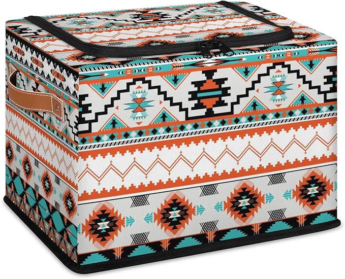 Storage Bin, Collapsible Fabric Storage Boxes with Lids for Organizing, Western Aztec Stackable Closet Organizers and Storage Cube Basket with Handle for Home, Office, Bedroom (10.2"x14.2") by LLCXCSI
