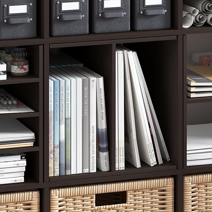 Furinno Cubicle Cube Insert, H-Shelf Cube Organizer, 2-Tier Shelf Accessory, Fits into Furinno Triple Thick Cubes, IKEA Kallax, for Organizers and Storage, Black Dark Oak - Image 7