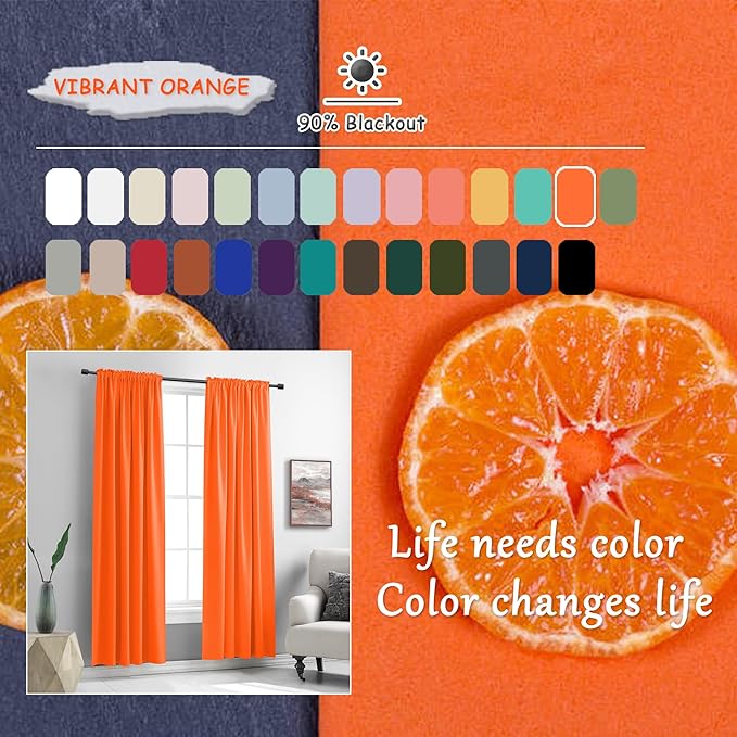 Vibrant Orange Light Reducing Curtains 90 Inches Long - Fall Colored Room Darkening Thermal Insulated Drapes Window Treatment Curtains for Living Room Patio Door,2 Panels,W 52 x L 90 Inch - Image 5