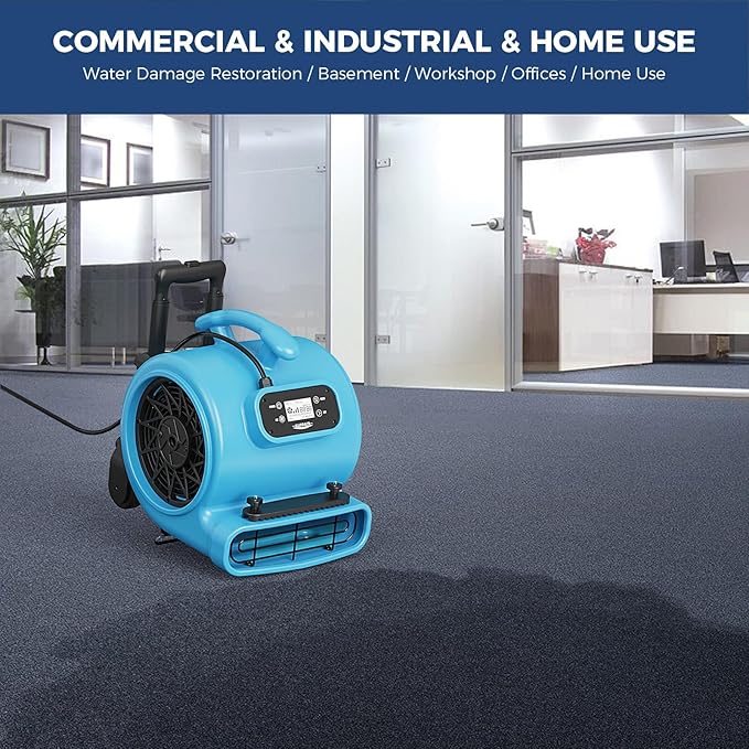 ALORAIR 3000 CFM Air Mover Blower Fan, 3-Speed Floor Drying Fan with 4 Blowing Angles，18 Timer，Display Screen，Handle Wheelkit，Carpet Buckles，Ideal for Water Damage Restoration and Plumbing - GE3000HCW - Image 9
