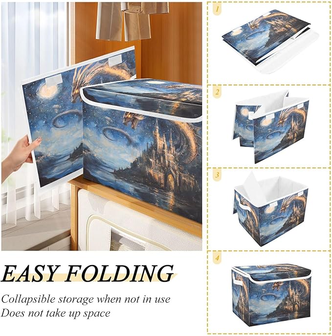 xigua Dream Castle Dragon Storage Bins with Lids and Carrying Handle,Foldable Storage Boxes Organizer Containers Baskets Cube with Cover for Home Bedroom Closet Office - Image 4