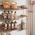 Veken Shower Caddy 6-Pack, No Drilling & Rustproof, Waterproof Adhesive Shelves Rack with Soap Holder, Large Capacity Bathroom Organizers and Storage, Wall-Mounted Kitchen & Home Decor, Rose Gold by Veken