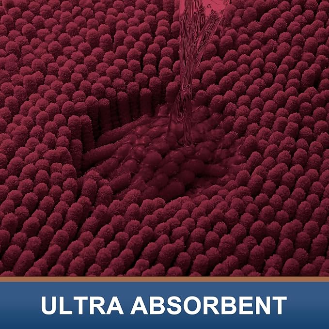 Smiry Luxury Chenille Bathroom Rugs 44x32, Extra Soft and Absorbent Shaggy Bath Mat, Machine Washable, Non-Slip Plush Carpet Runner for Tub, Shower, and Floor, Home Decor Accessories, Burgundy - Image 4