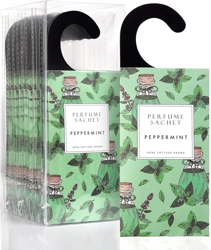 ROSE COTTAGE Large 12 Packs Peppermint Hanging Closet Deodorizer Air Freshener Long Lasting Scented Sachets Smell Goods for House by ROSECOTTAGE