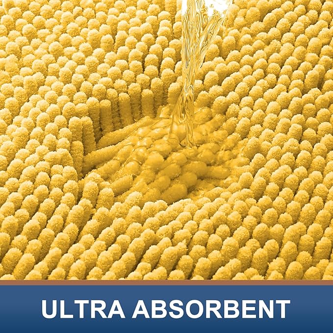 Smiry Luxury Chenille Bathroom Rugs 34x21, Extra Soft and Absorbent Shaggy Bath Mat, Machine Washable, Non-Slip Plush Carpet Runner for Tub, Shower, and Floor, Home Decor Accessories, Yellow - Image 4