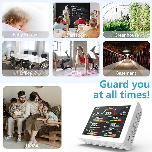 15-in-1 Smart Air Quality Monitor Indoor - AI-Powered Home Air Tester for CO2, PM2.5, TVOC, HCHO, Noise, Temp & Humidity, 6-Level AQI with 3-Color Alerts, Portable & Rechargeable - White - Image 6