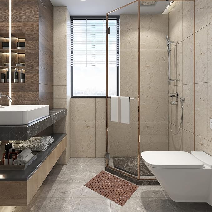Bath Mat Bathroom Rugs Floor Wood Shower Bathtub Waterproof Non Slip Accessories 16x24 Inch Easy to Clean, Walnut, 1 pc - Image 3