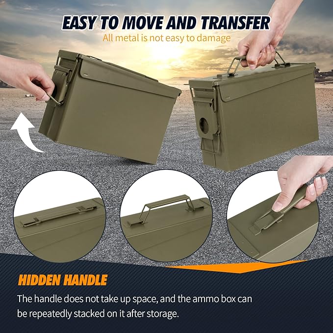 GUGULUZA Metal Ammo Can 30/50 Cal, Lockable Bullet Storage Case, Waterproof & Airtight Containers Box with Flip Top for Long-Term Storage Shotgun, Rifles, Pistols Ammunition - Image 5