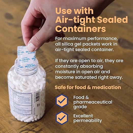 Wallaby 2 gram (500 Packets) Food Safe Pure White Silica Gel Desiccant Dehumidifier Packs - Rechargeable & Coated Moisture Absorbers - Protects Against Moisture Damage - (Packed in 100x Sets of 5) - Image 4