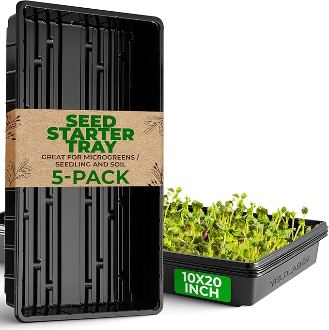10x20 Inch Black Plastic 5 Pack Plant Propagation Tray – Growing Trays for Garden, Planting, Seedling, Soil & Hydroponic Horticulture - Microgreen Trays Grow Plants - No Drain Holes by YieldLab
