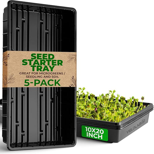 10x20 Inch Black Plastic 5 Pack Plant Propagation Tray – Growing Trays for Garden, Planting, Seedling, Soil & Hydroponic Horticulture - Microgreen Trays Grow Plants - No Drain Holes by YieldLab