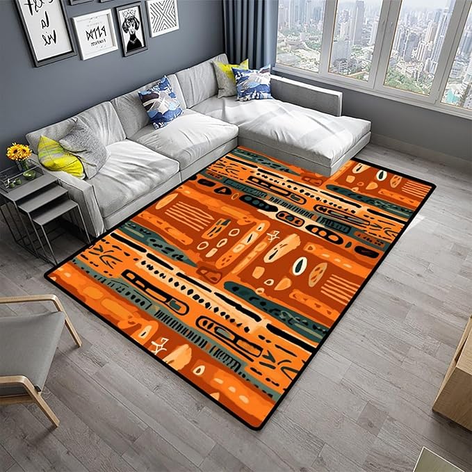 Pile Carpet - Abstract African Style Floral Printing Non-Slip Area Rugs Fade Resistant, Flame Resistant, Quick Dry, Stain Resistant, Waterproof Floor Carpet for Living Room Bedroom, 18 x 30 Inch - Image 2