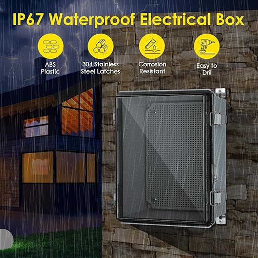 Waterproof Electrical Junction Box, IP67 ABS Plastic Junction Box Enclosure with Aluminum DIN Rail, Mounting Plate, Wall Brackets for WiFi Electronics Project, Clear (16.1''×12.2''×7.1'') - Image 2