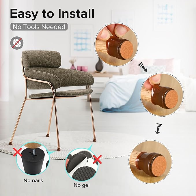 24PCS Upgraded Silicone Chair Leg Floor Protectors for Hardwood Floors, Furniture Sliders for Chair Legs, Felt Bottom Furniture Pads, Anti-Slip Round&Square Cap Covers to Scratch and Reduce Noise - Image 5