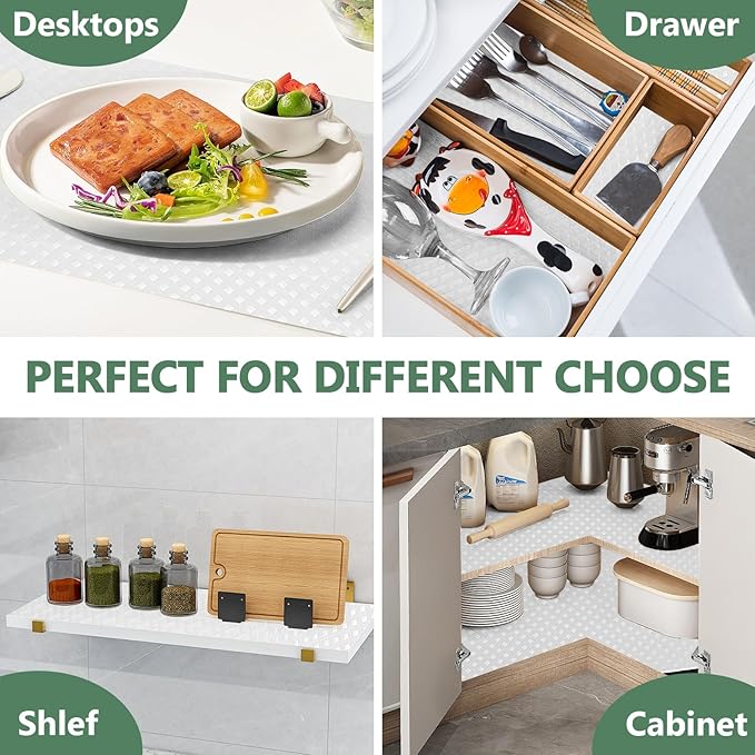 Shelf Liners, Non-Adhesive Drawer Liner, Waterproof & Oil-Proof Kitchen Cabinet Cupboard Liner Plastic EVA Material BPA Free Fridge Liner Mats Paper Protector for Shelves (White/24in x 240in) - Image 6