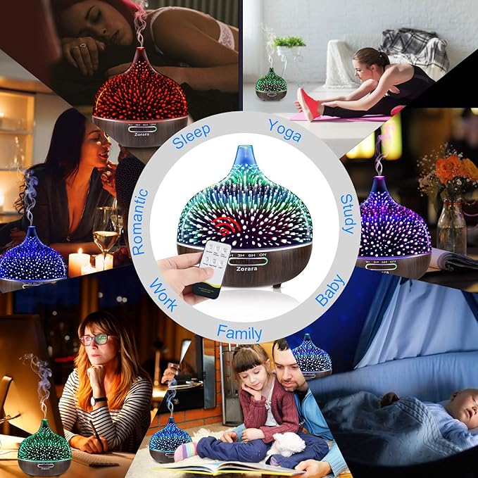 Essential Oil Diffuser 550ml Cool Mist Humidifier 3D Glass Ultrasonic Aromatherapy Humidifier with 7 Color Changing Led Lights, Waterless Auto Shut-Off, Adjustable Timer for Home Bedroom Office - Image 7