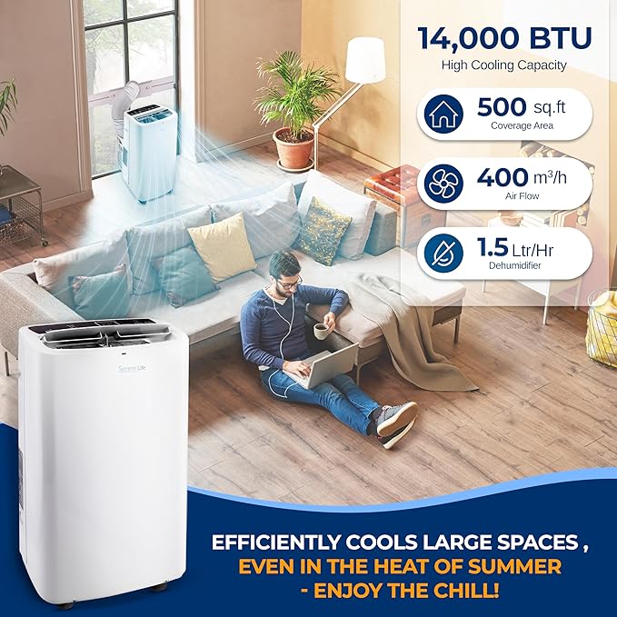 SereneLife Small Air Conditioner Portable 14,000 BTU with Built-in Dehumidifier - Portable AC unit for rooms up to 650 sq ft - Remote Control, Window Mount Exhaust Kit - Image 2