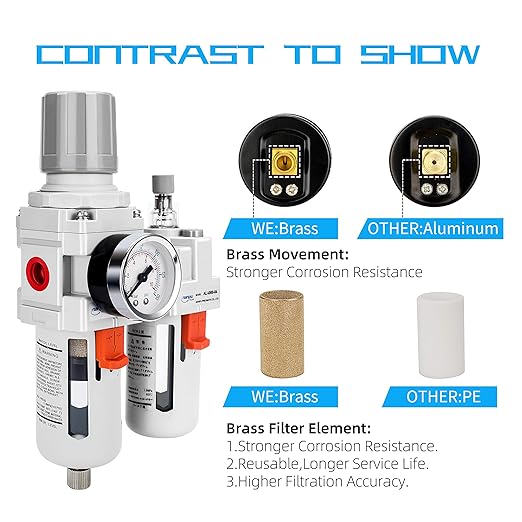 NANPU 1/2" NPT Compressed Air Filter Regulator Lubricator Combo Water/Oil Trap Separator - Gauge(0-150 psi), Poly Bowl, Semi-Auto Drain, Bracket - 3 in 1 Two Unit - Image 5