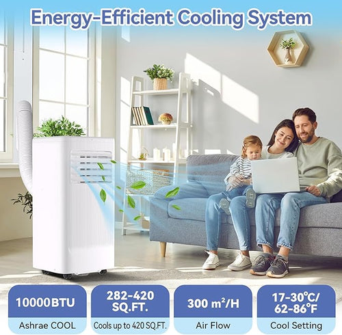 10000 BTU Portable Air Conditioner With 3-In-1 Function - Cools, Fan, Dehumidifier for Room Up to 560 Sq.Ft, 24H Timer, Remote Control, Ideal for Bedroom and Office - Image 2