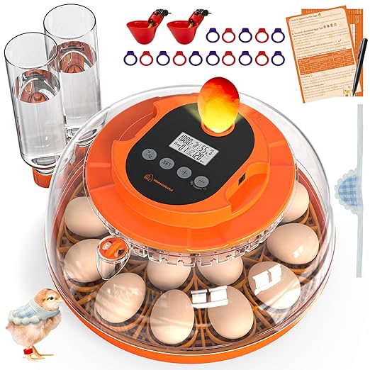 18 Egg Incubator with Automatic Turning & Humidity Control, Fully Automatic Incubators with 2 Trays, Egg Candler, for Hatching Chicken, Duck, Goose, Quail, Pigeon, Turkey, Home, Classroom, Farm Use by Homcolorful