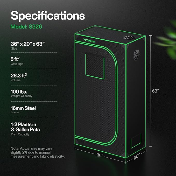 VIVOSUN S326 36"x20"x63" Grow Tent, High Reflective Mylar with Observation Window and Floor Tray for Hydroponics Indoor Plant for VS1000/VS2000 - Image 7