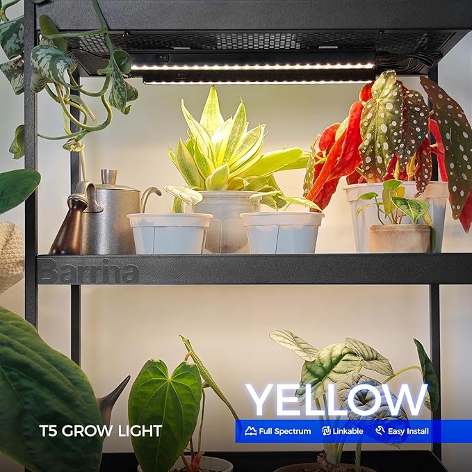 Barrina T5 Grow Lights for Indoor Plants Full Spectrum, 1FT 10W (2 X 5W) Indoor Plant Light with Separate Switch, Linkable, Grow Lamp with Magnetic Installation, Yellow, 2 Packs - Image 3