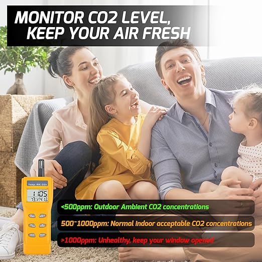 Portable CO2 Meter Handheld CO2 Detector Monitor 0~9999ppm, Carbon Dioxide Meter with Alarm Function, Temperature & Humidity Meter NDIR Sensor Air Quality Monitor for Home Trip Classroom and Office - Image 2