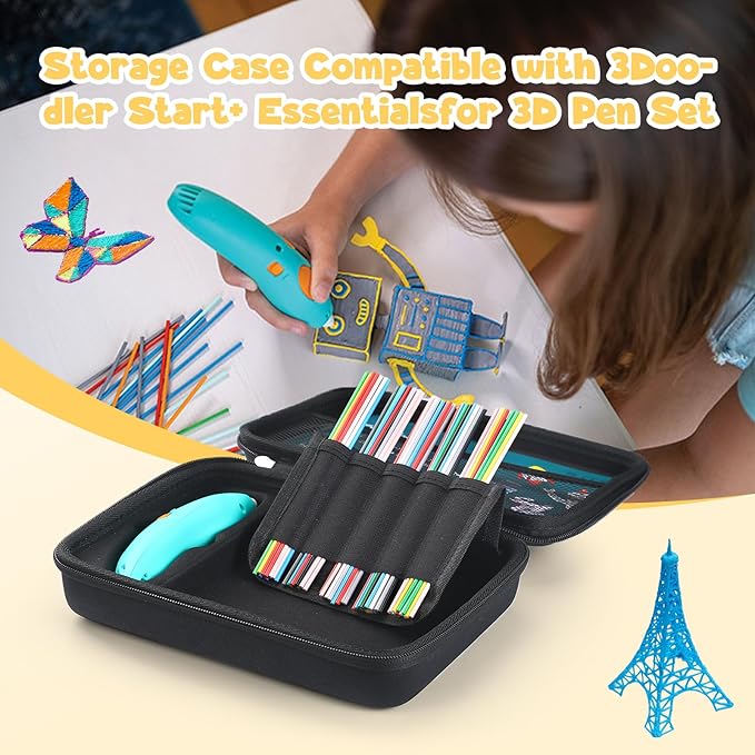 Case Compatible with 3Doodler Start+ Essentials for 3D Pen Set for Kids, Carrying Holder Fit for Printing Pens, Storage Organizer for Printing Filament Refill, Micro-USB Charger (3D-05-Black) - Image 4