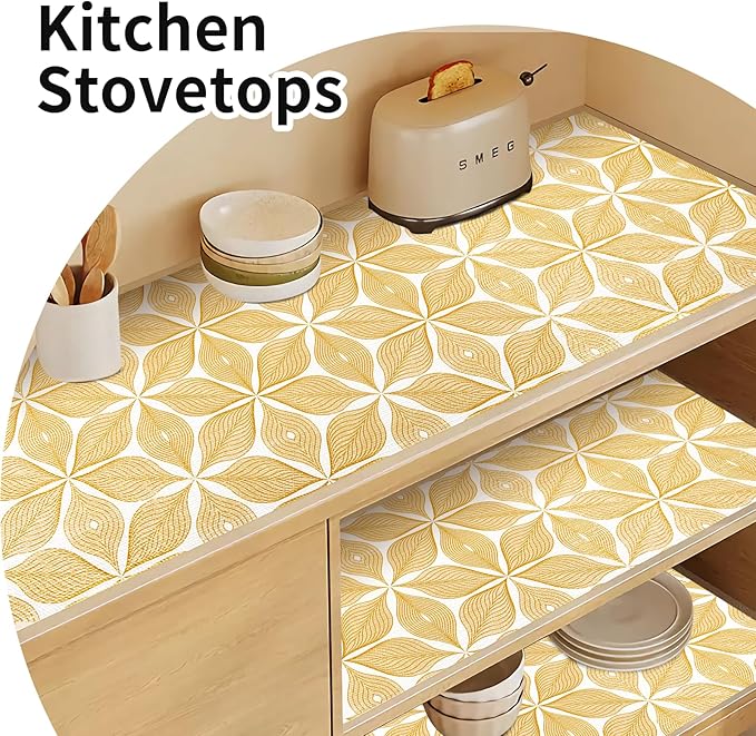 Shelf Liners for Kitchen Cabinets 17in x 20FT, Non Adhesive Cabinet Liner Strong Non-Slip Golden Leaf Drawer Liner, Easy to Clean for Shelf, Cabinet with Knife and Tape Measure - Image 8