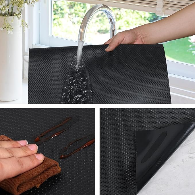 Black Shelf Liners for Kitchen Cabinets Non Adhesive Drawer Liner for Bathroom Waterproof Refrigerator Liners for Shelves Fridge Plastic Mats Cabinet Cupboard Liner 23.6 x 236.2 Inches - Image 3